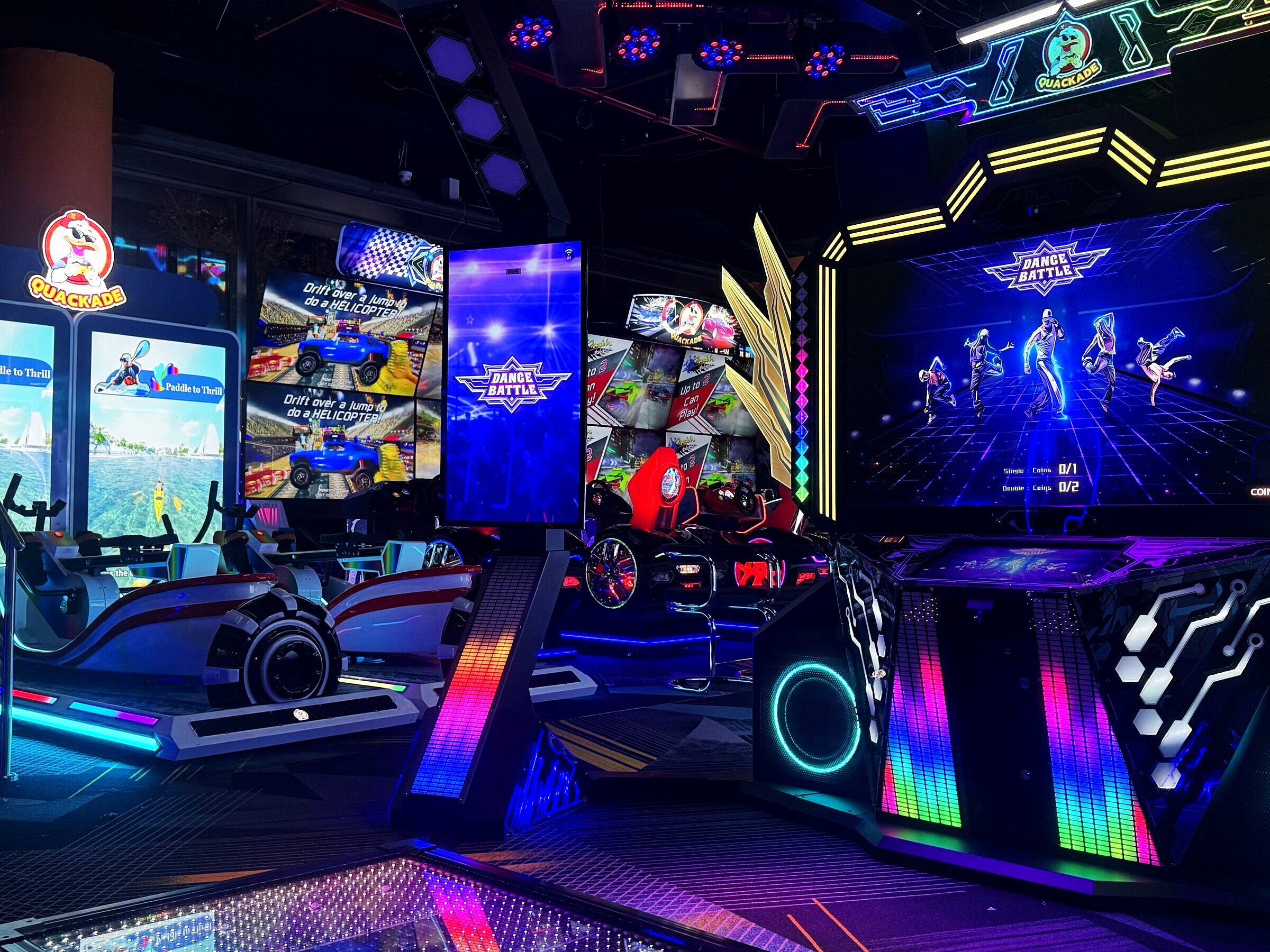 Racing, dance and rhythm arcade machines at Quackade